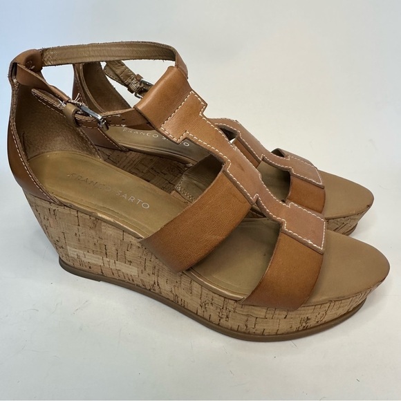 Franco Sarto Women's Wedge Sandals Falco Size 8.5 Cork Platfrom Gladiator Cognac - Picture 9 of 14
